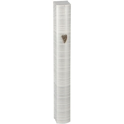 Striped Aluminum Mezuzot - Med White Striped Aluminum Mezuzot - Med White