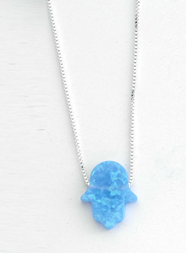 Sterling Silver Opal Necklace - Star & Hamsa