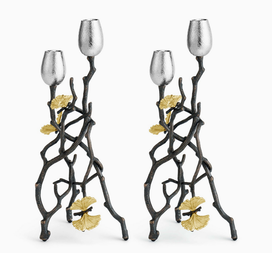 Aram Butterfly Ginkgo Candleholders S/2