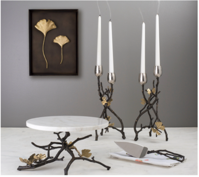 Aram Butterfly Ginkgo Candleholders S/2