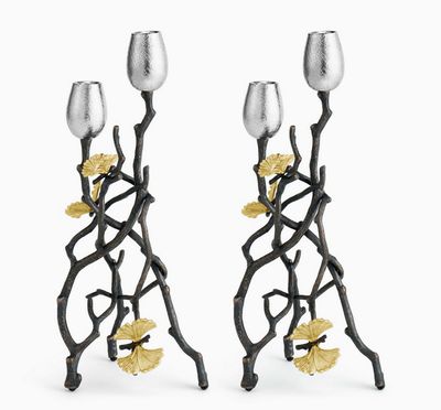 Aram Butterfly Ginkgo Candleholders S/2