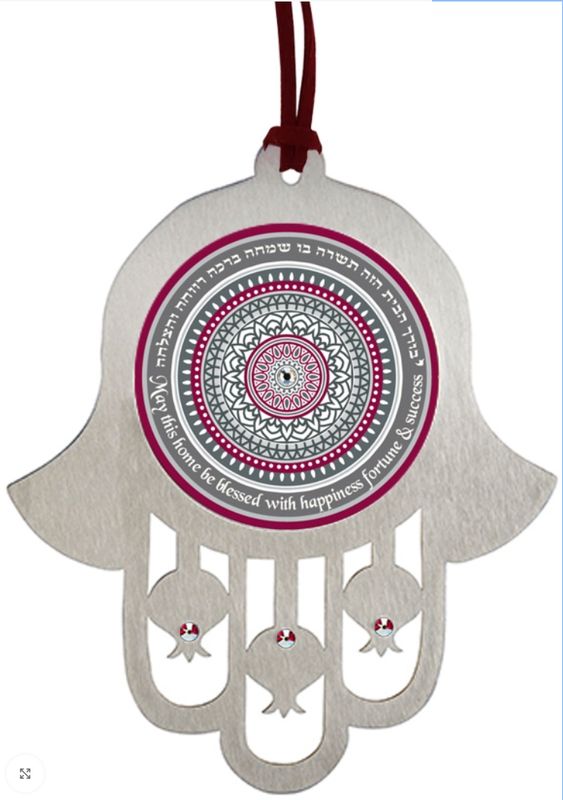 IMJ  Stl Steel Hamsa with crystals Home Blessing