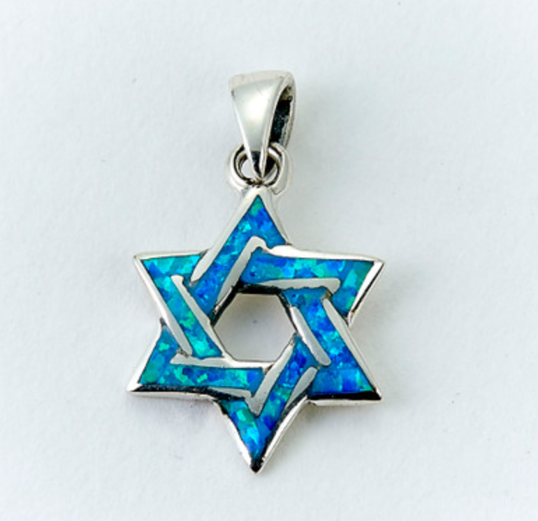 Stl Silver 0.75" Enamel Star of David Pendant - turquoise