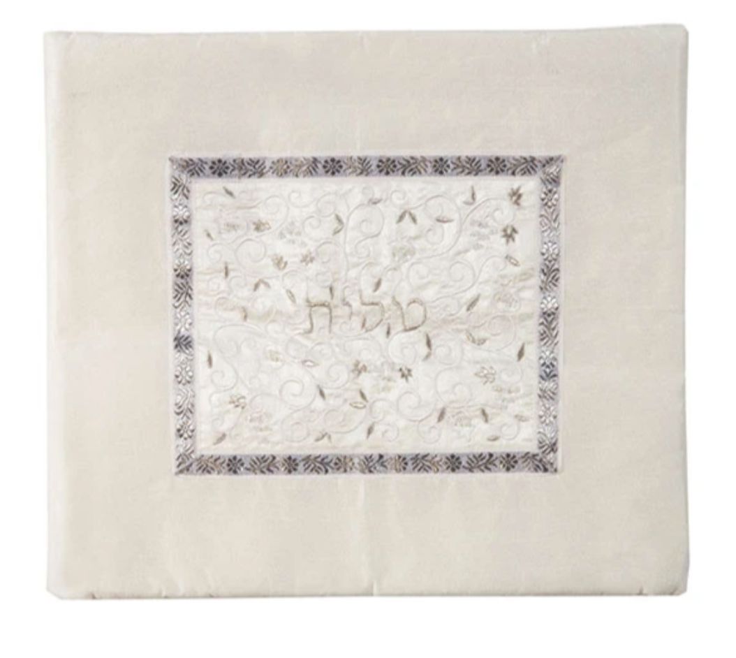 Tallit Bag - Middle Embroidery - White+Silver