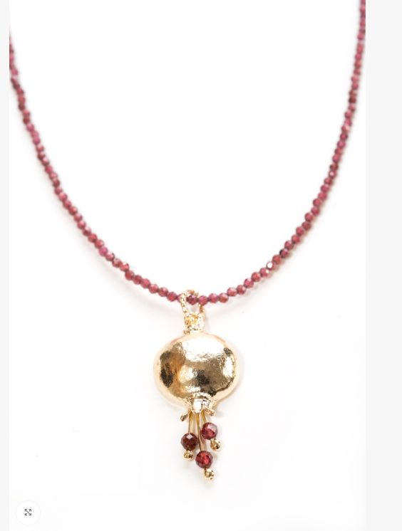 IMJ  Gold-plated Pom with Garnet stone - Beaded Necklace