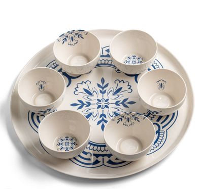 IMJ  Decorated Passover Seder Plate - Flowers