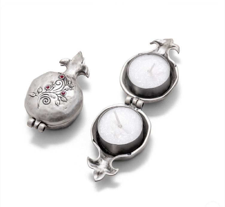 IMJ  Folding Shabbat Candlesticks – Inlaid Pomegranate