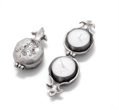 IMJ  Folding Shabbat Candlesticks – Inlaid Pomegranate