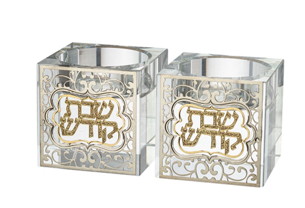 Crystal Candlesticks 5 cm with Metal Plaque