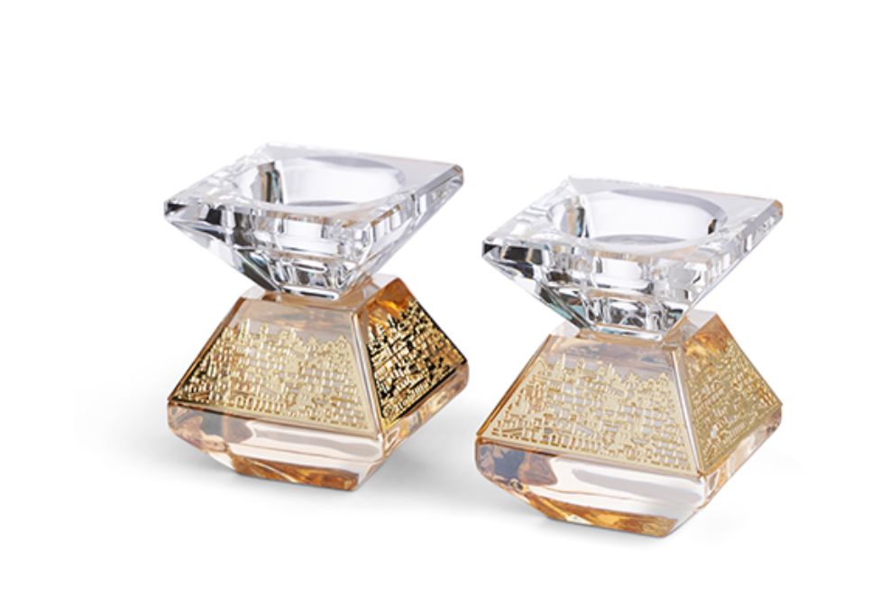 Crystal Candlesticks with Plaque 6.5cm - Jerusalem Crystal Candlesticks with Plaque 6.5cm - Jerusalem