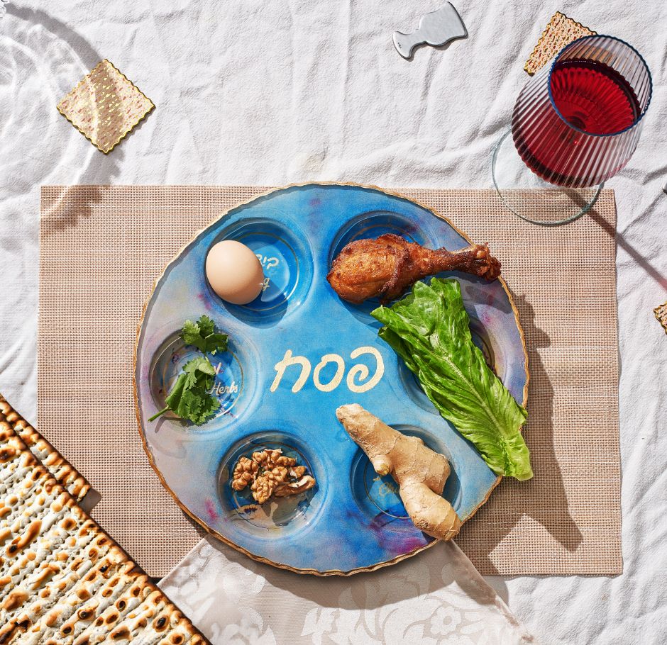 Glass Seder Plate - Blue Marble