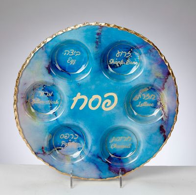 Glass Seder Plate - Blue Marble