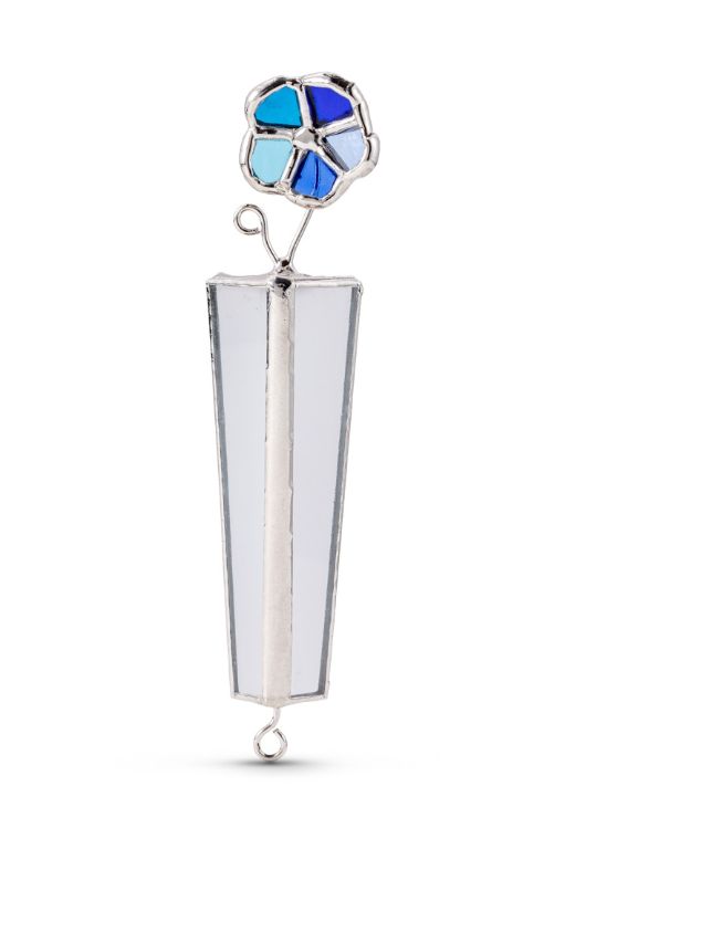 IMJ  Flower Mezuzah case - Blue &amp; Gold/Silver