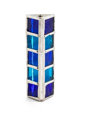 IMJ Blue Stained Glass Med Mezuzah - Gold/Silver