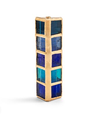 IMJ Blue Stained Glass Med Mezuzah - Gold/Silver