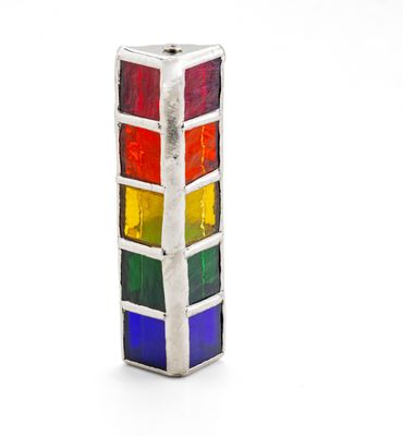 IMJ  Rainbow Stained Glass Mezuzah - Gold/Silver 