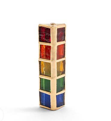 IMJ Rainbow Stained Glass Mezuzah - Gold/Silver