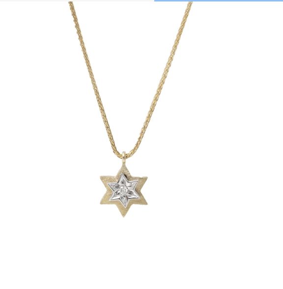 IMJ 14K Gold Star of David Pendant W/Diamond and Chain