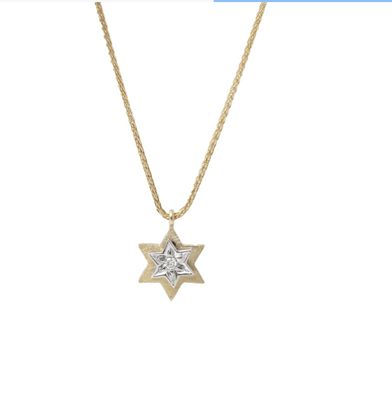IMJ 14K Gold Star of David Pendant W/Diamond and Chain