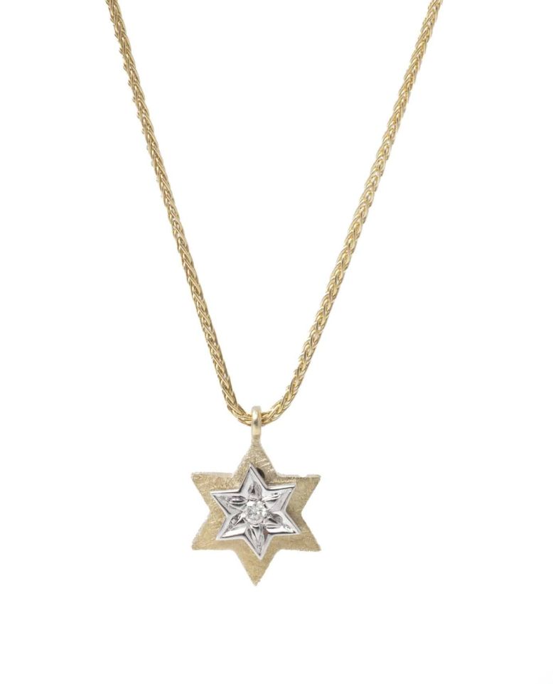 IMJ  14K Gold Star of David Pendant W/Diamond and Chain