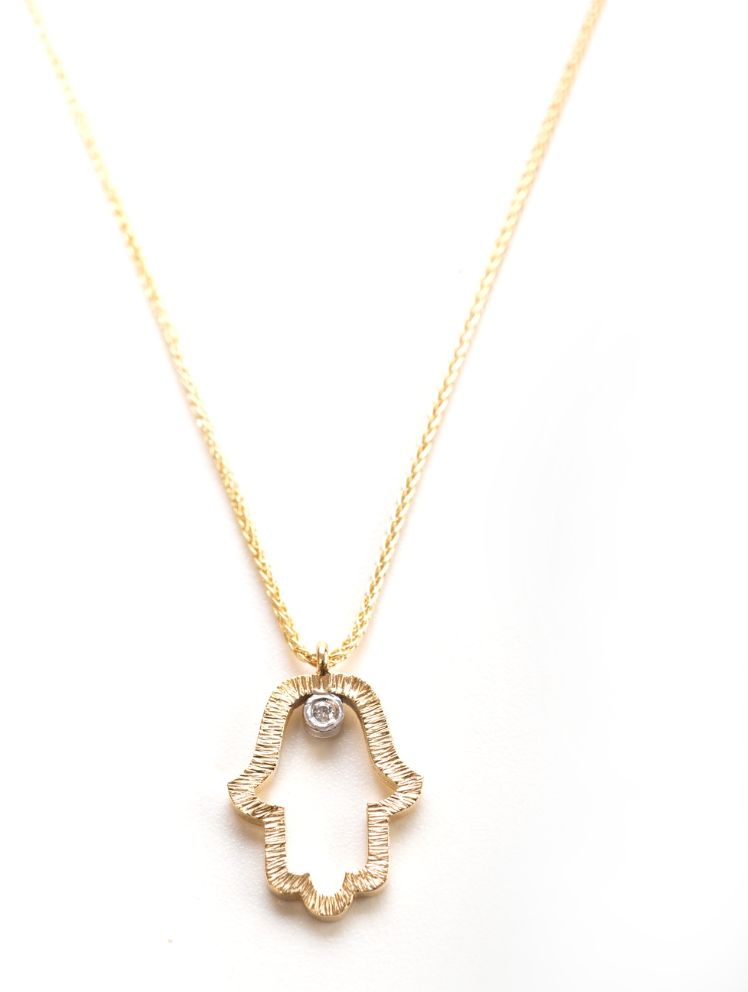 IMJ  14K Gold Hamsa Pendant W/Diamond and Chain