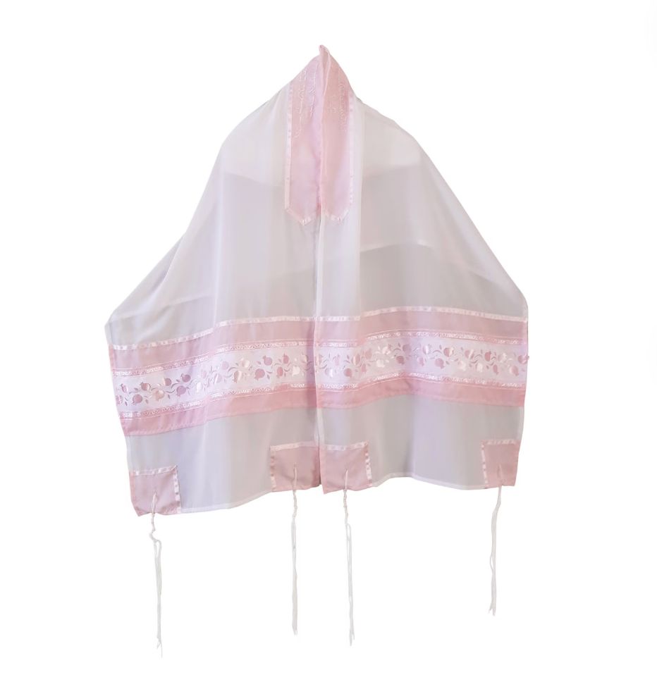 Galilee Pink Pomegranates Silk Tallit set for Girl and  Women