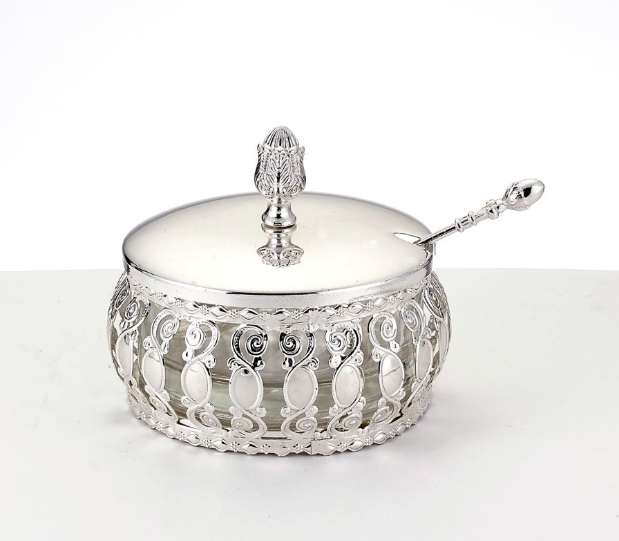 Silvertone Metal Traditional Honey Dish