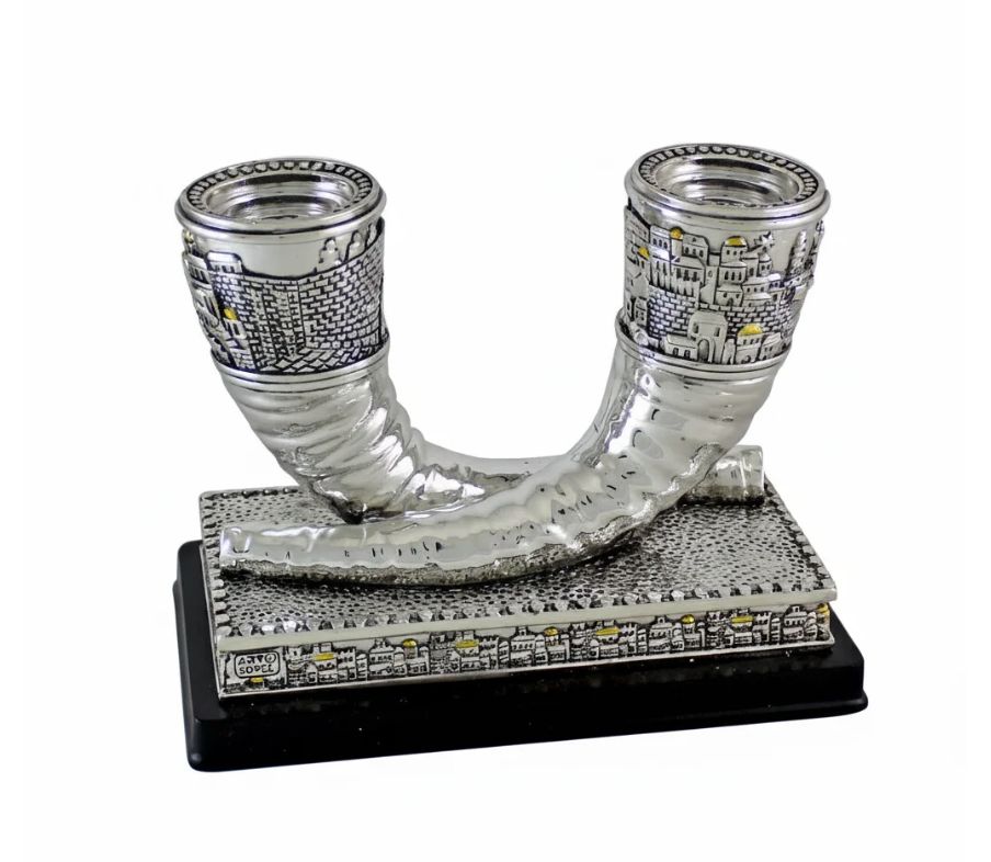 Polymer "Shofar" Candlesticks - "Jerusalem" in Silver