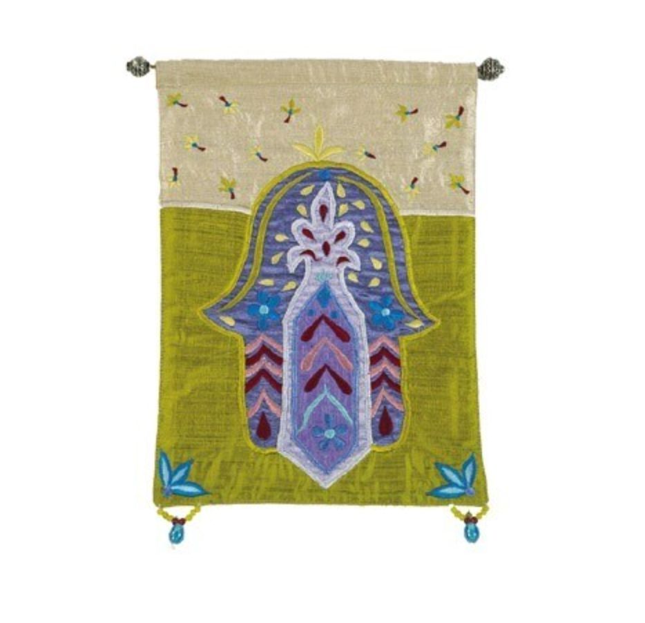Emanuel Embroidered Hanging - Hamsa + flowers -Med