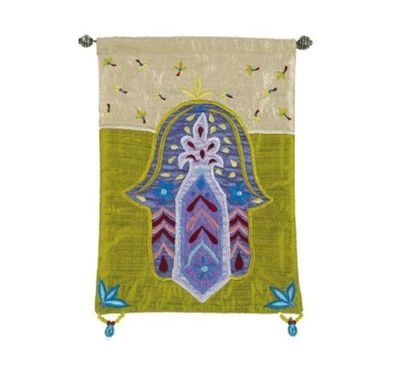 Emanuel Embroidered Hanging - Hamsa + flowers -Med Emanuel Embroidered Hanging - Hamsa + flowers -Med