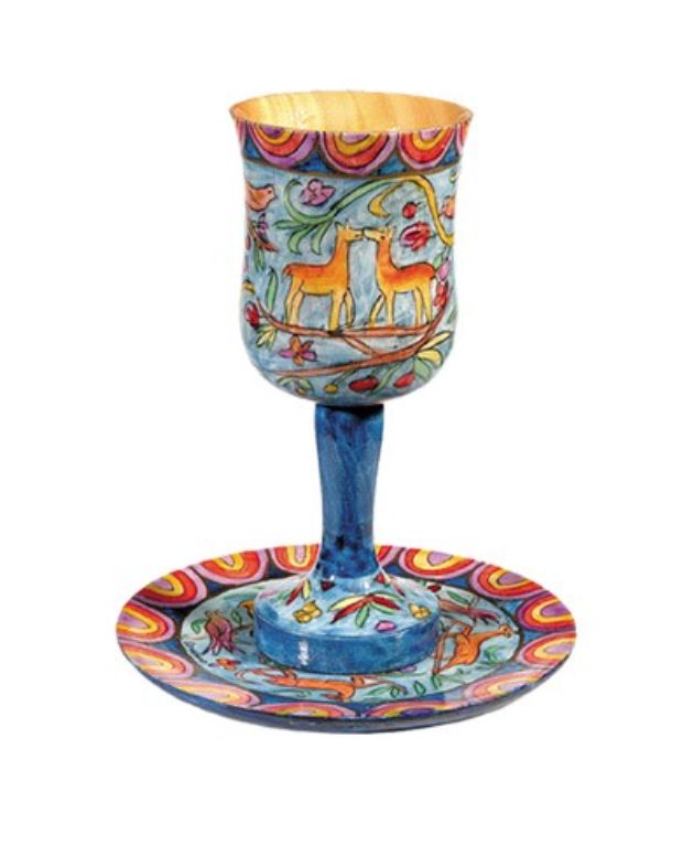 Emanuel Wood Kiddush Cup/Saucer - Deer