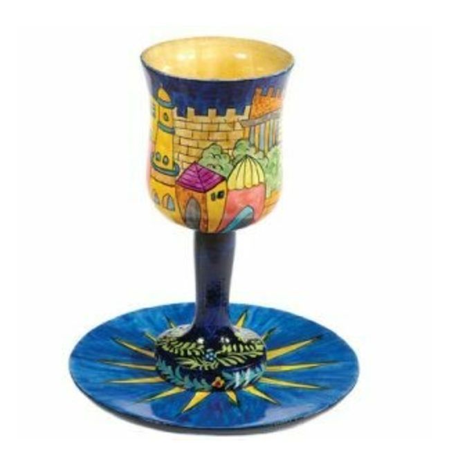 Emanuel Wood Kiddush Cup/Saucer - Oriental