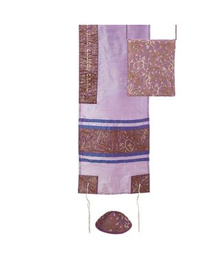 Emanuel Machine Embroidery Flower Tallit Set - Purple Emanuel Machine Embroidery Flower Tallit Set - Purple
