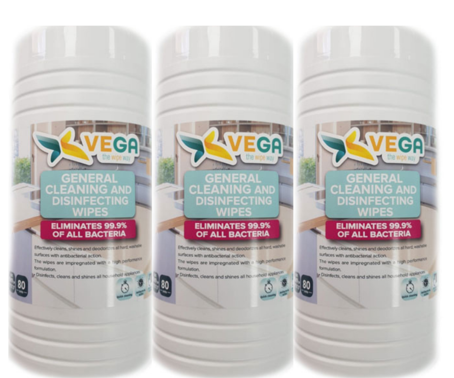 3 x 80 Count Vega Antibacterial Disinfecting Sanitizing Wipes, Kills 99.9% Germs- Similar to Lysol
