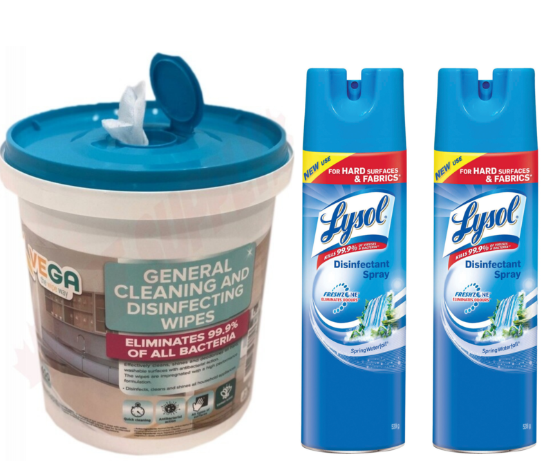 (400 Wipes/Tub) Vega Disinfecting Sanitizing Wipes, Kills 99.9% Germs, 2 x Lysol Disinfectant Spray BUNDLE