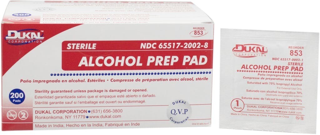 Dukal 853 Alcohol Prep Pads, Medium, Sterile ( Pack of 200)