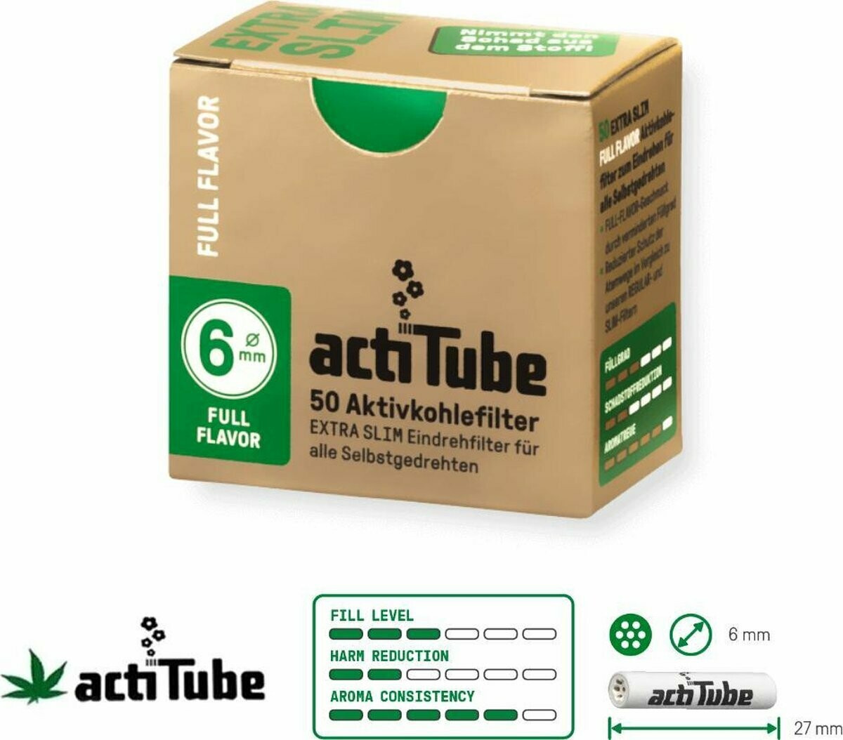 ActiTube Charcoaled Filter for Roll Up 6mm