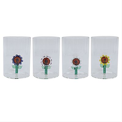 Gobelet verre 3D tournesol assortie D7 H10cm