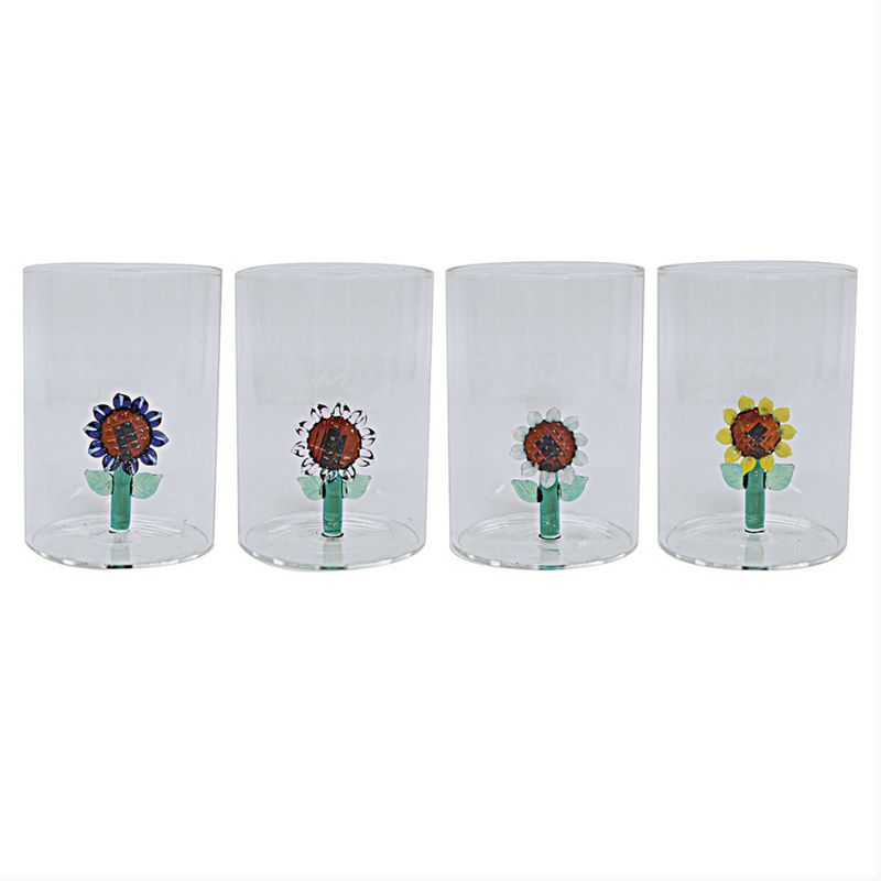 Gobelet verre 3D tournesol assortie D7 H10cm
