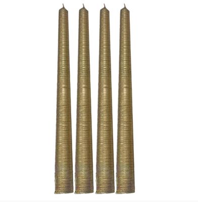Set de 4 bougies longues flambeaux dorés striées D2,1 H25cm