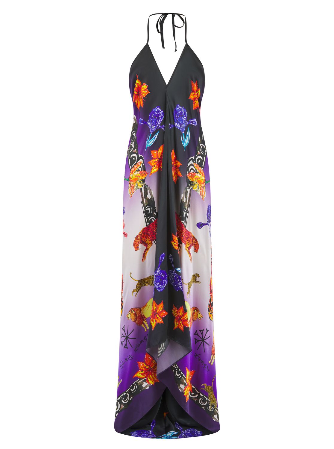 Hand Painted Floral Leopard Print Silk Dress