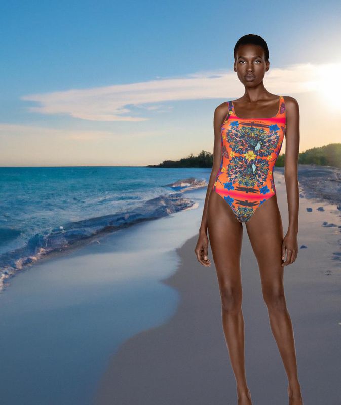 Hand Painted Peacock Orange Signature Swimsuit