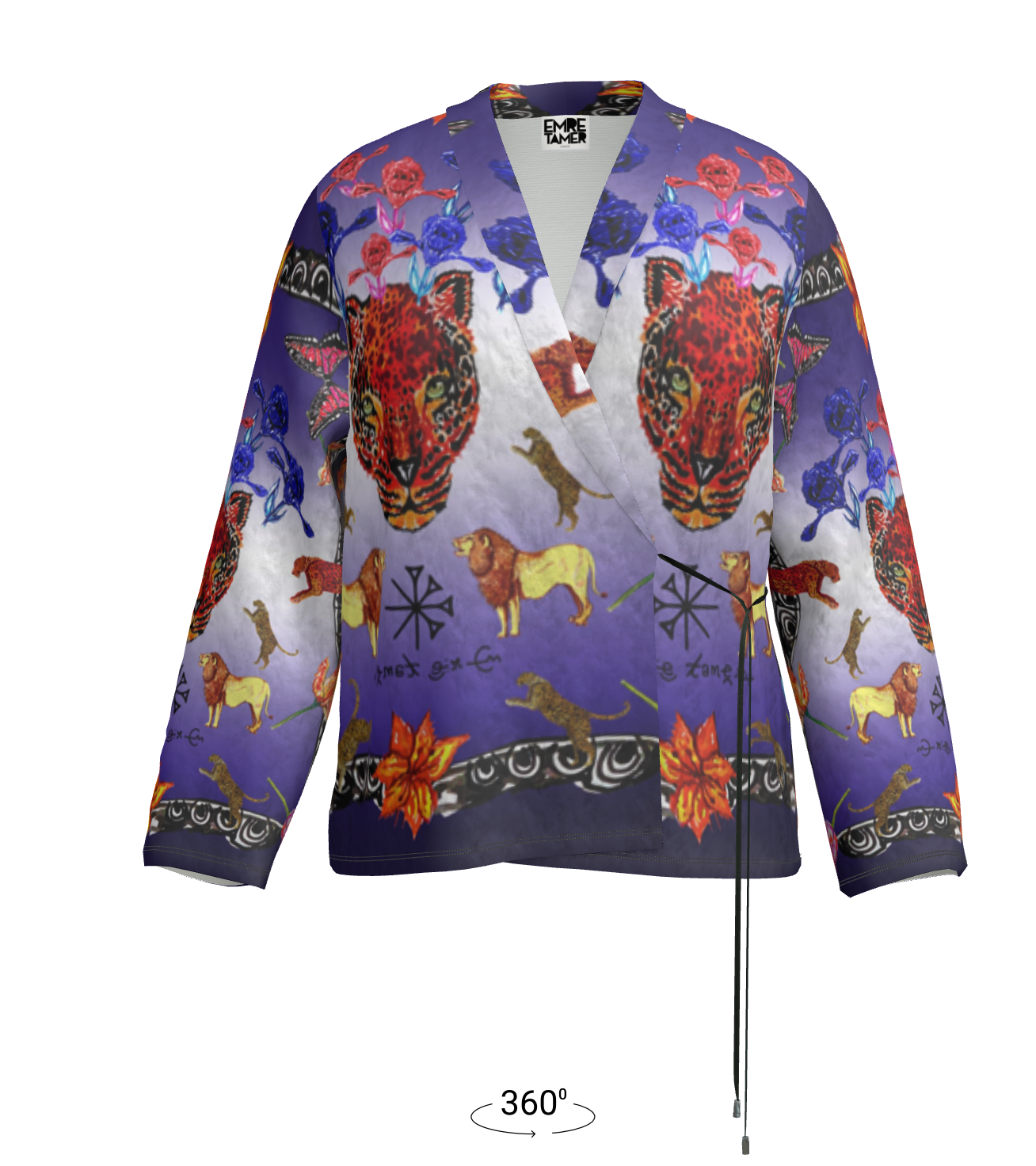 Velvet-Unisex-Hand Painted Mesopotamia Print Wrap Blazer