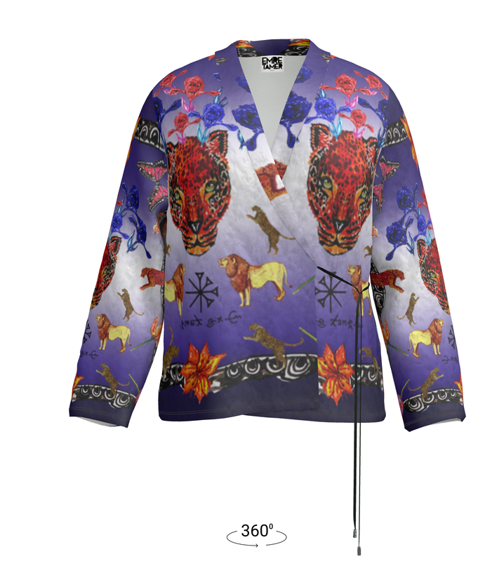 Velvet-Unisex-Hand Painted Mesopotamia Print Wrap Blazer