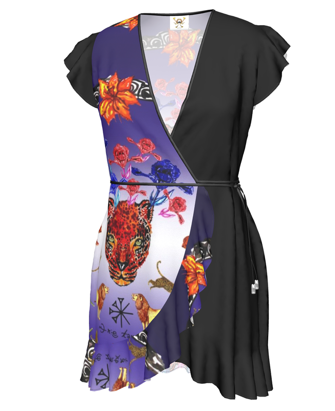 Hand Painted Leopard Mesopotamia Print Wrap Dress