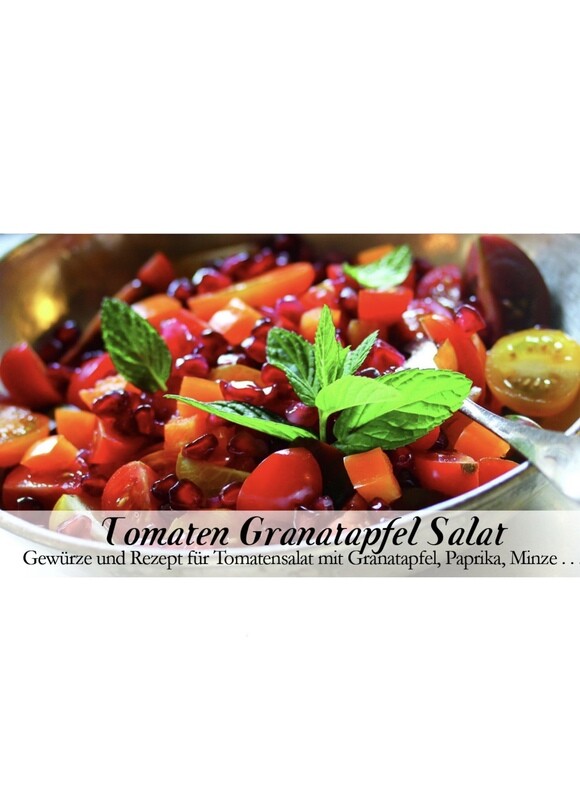 Tomaten Granatapfel Salat-Gewürzkasten (vegetarisch) Tomaten Granatapfel Salat-Gewürzkasten (vegetarisch)