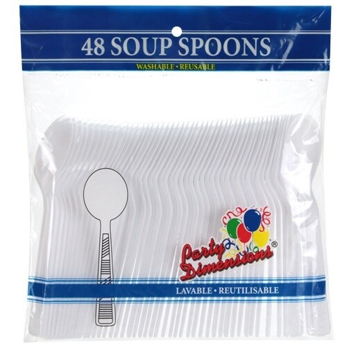 48 Plastic Soup Spoons - White