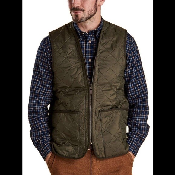 Barbour M&#39;s Polarquilt Waistcoat Zip In Liner Vest Olive
