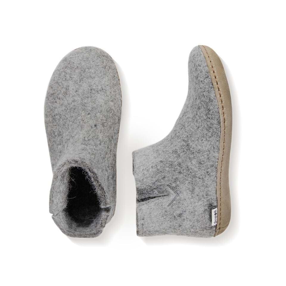 Glerups M&#39;s and W&#39;s Unisex Felt Slipper Low Boot Grey Leather Sole