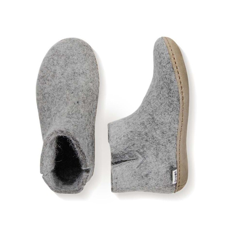 Glerups M&#39;s and W&#39;s Unisex Felt Slipper Low Boot Grey Leather Sole